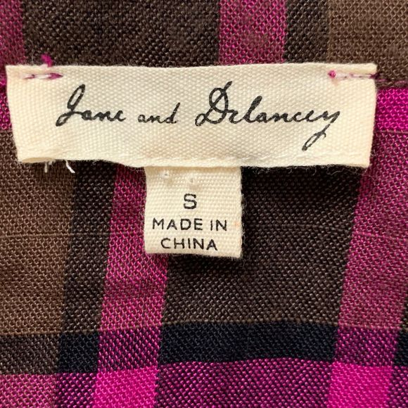 Jane & Delancey Long Sleeve Top S Pink Navy Plaid Hi-Low Light Weight Flannel - Picture 10 of 12